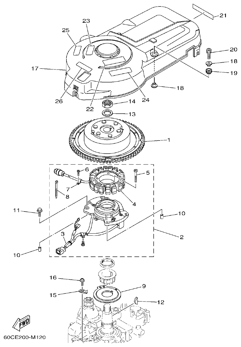 Yamaha F100BET GENERATOR parts diagram